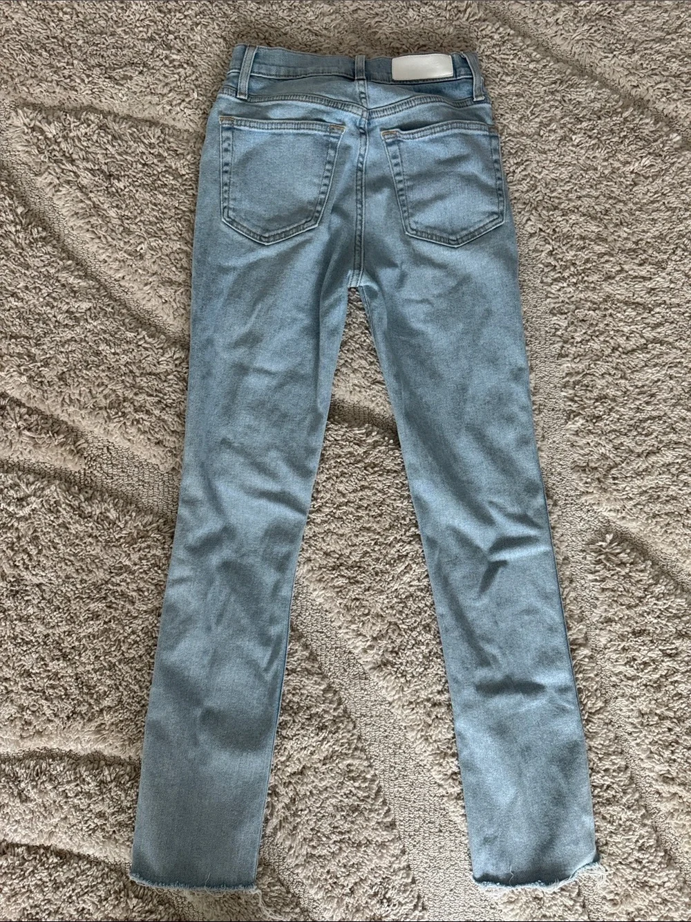 $250 RE/DONE Originals ’80s Slim Straight Jeans Light Wash Raw Hem Size 25